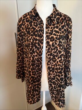 Juicy Couture Leopard Print Button-Up Shirt Jacket - Black & Tan